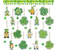 EVECILOO 16 PCS St. Patrick's Day DIY Diamond Keychain, 5D Diamond Art Ornaments Shamrock Keychain, St. Patrick's Day Appreciation Set, Diamond Ornaments with Tray Drill Pen for St. Patrick's Day