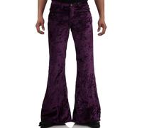 EVEDESIGN Mens Bell Bottom Velvet Pants 60s 70s Disco Outfits for Men Vintage Flared Jeans, Purple, 4X-Large