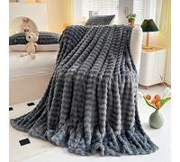 evehub Faux Fur Throw for Sofa & Bed - 180x200cm Soft Fluffy Fleece Blanket, Cozy Double-Sided Plush Sherpa Blanket for Couch, Cream, Pink, Blue, Grey, Warm Winter Bed Blanket (Grey)
