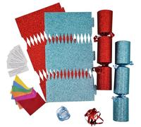 evelay 12 Make Your Own Christmas Cracker kit Crackers Hats Snaps Red Gold Green Blue Pink White Silver Glitter Crackers (Blue and Red Glitter)