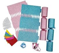 evelay 12 Make Your Own Christmas Cracker kit Crackers Hats Snaps Red Gold Green Blue Pink White Silver Glitter Crackers (Pink and Blue)