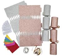 evelay 12 Make Your Own Christmas Cracker kit Crackers Hats Snaps Red Gold Green Blue Pink White Silver Glitter Crackers (Rose Gold and Silver Glitter)