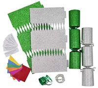 evelay 12 Make Your Own Christmas Cracker kit Crackers Hats Snaps Silver & Green