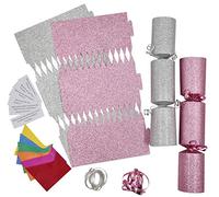 evelay 12 Make Your Own Christmas Cracker kit Crackers Hats Snaps Silver & Pink