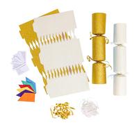 evelay 12 Make Your Own Christmas Cracker Kit DIY Cream & Gold Glitter Crackers Hats Snaps Jokes (Cream, Gold)