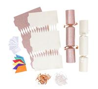 evelay 12 Make Your Own Christmas Cracker Kit DIY Cream & Rose Gold Glitter Crackers Hats Snaps Jokes (Cream, Rose Gold)