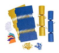 evelay 12 Make Your Own Christmas Cracker Kit DIY Gold & Navy Glitter Crackers Hats Snaps Jokes (Gold, Navy)