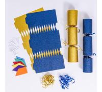 evelay 12 Make Your Own Christmas Cracker Kit DIY Navy & Gold Glitter Crackers Hats Snaps Jokes (Navy, Gold)