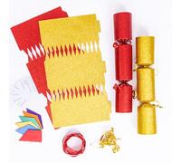 evelay 12 Make Your Own Christmas Cracker Kit DIY Red & Gold Glitter Crackers Hats Snaps Jokes (Red, Gold)