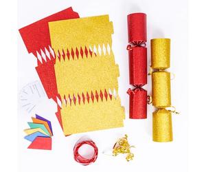 evelay 12 Make Your Own Christmas Cracker Kit DIY Red & Gold Glitter Crackers Hats Snaps Jokes (Red, Gold)