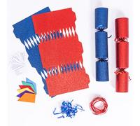 evelay 12 Make Your Own Christmas Cracker Kit DIY Red & Navy Glitter Crackers Hats Snaps Jokes (Red, Navy)
