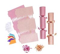 evelay 12 Make Your Own Christmas Cracker Kit DIY Rose Gold & Pink Glitter Crackers Hats Snaps Jokes (Rose Gold, Pink)