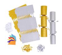 evelay 12 Make Your Own Christmas Cracker Kit DIY Silver & Gold Glitter Crackers Hats Snaps Jokes (Silver, Gold)
