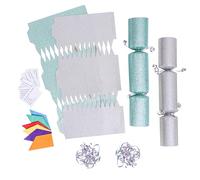 evelay 12 Make Your Own Christmas Cracker Kit DIY Silver & Light Green Glitter Crackers Hats Snaps Jokes (Silver, Light Green)