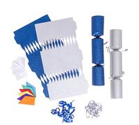 evelay 12 Make Your Own Christmas Cracker Kit DIY Silver & Navy Glitter Crackers Hats Snaps Jokes (Silver, Navy)