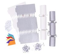 evelay 12 Make Your Own Christmas Cracker Kit DIY Silver & White Glitter Crackers Hats Snaps Jokes (Silver, White)