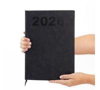 evelay 2026 Diary A4 Page a Day - Luxury Smooth Padded Cover with Ruled Pages - Daily Desk Planner Organiser for Home Office & School (Black)