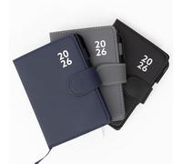 evelay 2026 Diary and A-Z Address Index Book with Pen A5 or A6 Week to View Premium Organiser Faux Leather Cover (A6, Navy)