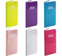 evelay 2026 Diary Week to View Slim Size Full Year Journal with Glitter Designs 9cm x 16cm (Blue Glitter)