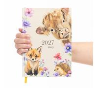 evelay 2027 Animal Diary A5 Week to View - Highland Cow, Fox & Hedgehog Planner with Ribbon Bookmark - Weekly Hardback Organiser (Farm)