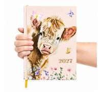 evelay 2027 Diary A5 Week to View - Cute Scottish Highland Cow Planner with Ribbon Bookmark - Hardback Weekly Organiser (Cow)