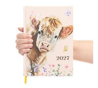 evelay 2027 Highland Cow Diary A5 Week to View - Cute Scottish Cow Planner with Ribbon Bookmark - Hardback Weekly Organiser (Cow)