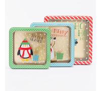 evelay 3 Christmas Tin Box Empty Storage for Treats Cookies Biscuit Cake Square Tins Container Canisters with Cute Santa Penguin Snowman Design