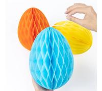 evelay 3pcs Large Easter Hanging Honeycomb Paper Eggs Colorful Ornaments Easter Bunny Decorations for Home Party Decor