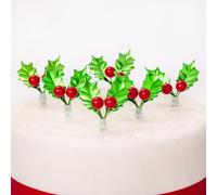 evelay 6 Christmas Cake Toppers Green Red Holly Cupcake Yule Log Decorations (Pack of 6, Green)