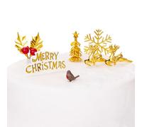 Evelay Cake Toppers Merry Christmas Cake Decoration 7pc silver gold Pieces Cupcake Toppers ylog Multi Purpose Decoration (7pc Gold)