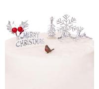 Evelay Cake Toppers Merry Christmas Cake Decoration 7pc silver gold Pieces Cupcake Toppers ylog Multi Purpose Decoration (7pc Silver)