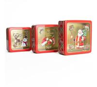 evelay Christmas Biscuit Tin Set - 3-Piece Square Storage Tins with Santa Penguin Snowman Design | Festive Metal Containers for Cookies | Stackable Christmas Tin Boxes - Small, Medium & Large