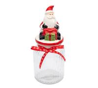 evelay Christmas Cookie Jar Glass with Ceramic Novelty Lid for Christmas Sweets Chocolates Candies Biscuits Nuts Containers Kitchen Decor (Santa Claus)