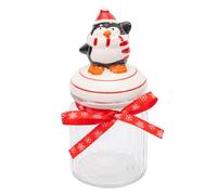 evelay Christmas Cookie Jar Glass with Ceramic Novelty Lid for Christmas Sweets Chocolates Candies Biscuits Nuts Containers Kitchen Decor (Penguin)