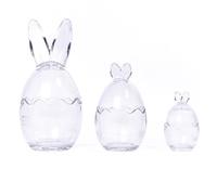 evelay Easter Egg Glass Jars with Bunny Ears - Set of 3 Clear Mini Decorative Jars - Reusable Spring Home & Table Decoration Container (Clear)