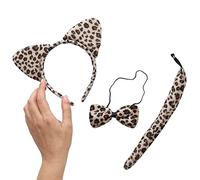evelay leopard Animal Ears and Tail Set Headband Fancy Dress Party Halloween Costume Multi Colour Multi Animals Accessory ONE SIZE FITS ALL (LEOPARD)