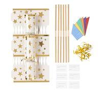 evelay Make Own Christmas Cracker Kit, 12 Pieces, Paper Craft with Hats, Snaps, Jokes, Ribbons, Cream with Gold Star Pattern, Traditional Style, 10 cm x 5.5 cm