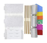 evelay Make Your Own Christmas Cracker Kit Silver Glitter Crackers Hats Snaps Jokes Party Favours 18 Pieces (Silver Glitter)