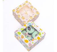 evelay Pack of 6 Easter Cupcake Boxes 4 Holes with Clear Window and Insert Holder for Cup Cakes Sweets Muffins Treats Party Supplies