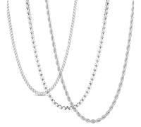 EVELICAL 3Pcs Chain Necklace for Men Women Stainless Steel Cuban Link Rolo Rope Chain Necklace 18-30 Inches Silver Chain for Men 2-4MM Wide, 18 inches, Stainless Steel, No Gemstone