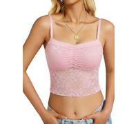 EVELIFE Women Sexy Lace Bralette Crop Top for Going Out Spaghetti Strap Summer Camisole Y2K Tank Top Vest Streetwear (UK, Alpha, XL, Regular, Regular, Light Pink)