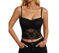 EVELIFE Women Sexy Lace Bralette Crop Top for Going Out Spaghetti Strap Summer Camisole Y2K Tank Top Vest Streetwear (Black, XS)