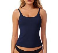 EVELIFE Women Tank Top Basic Vest Square Neck Cami Tops Rib Summer Camisole NO Padded Navy Blue L