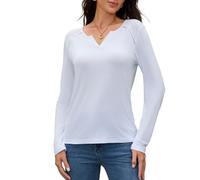 EVELIFE Women's Basic Long Sleeve Top Soft Stretchy V Neck Casual Workwear Essential Shirt Slim Fit Layering Piece (White,M)
