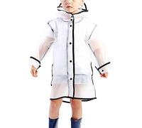 Evelin LEE Age 1-10 Year Kids Hooded Poncho Button Down Long Raincoat Translucent Rain Cape - Black - 5-6years/L