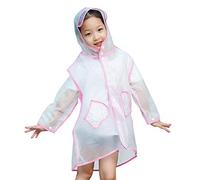 Evelin LEE Age 1-10 Year Kids Hooded Poncho Button Down Long Raincoat Translucent Rain Cape - Pink - 5-6years/L