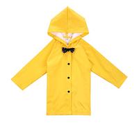 Evelin LEE Age 2-10 Years Kids Hooded Button Down Long Jacket Bow Lightweight Raincoat - Yellow - 9-10 Years/2XL