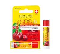 Eveline Cosmetics Eveline SOS Nourishing and Regenerating Cherry Lip Balm with SPF 10, Argan Oil, Cocoa Butter, Vitamin E & C
