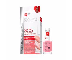 Eveline Cosmetics Nail Therapy Professional SOS Nail Strengthening Conditioner with Calcium & Collagen - For Brittle, Splitting, and Weak Nails - 12 ML
