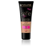 Eveline Cosmetics Selfie Time Full Coverage Hydrating Foundation & Concealer - No 06 Honey | Lightweight Formula with Hyaluronic Acid & Vitamin E | Anti-Pollution | 30ml